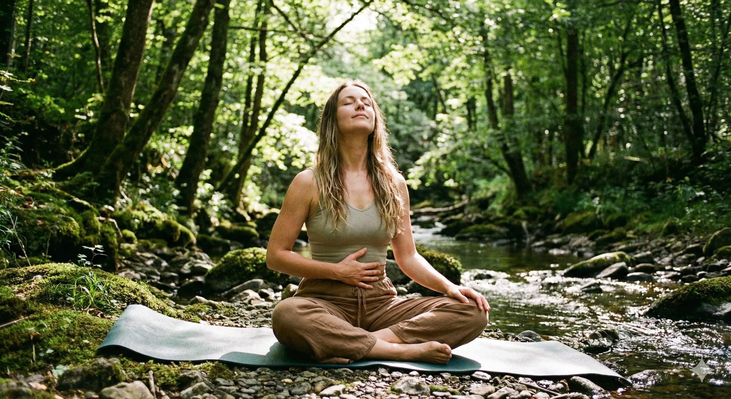 Persona practicando respiración consciente para reducir el estrés