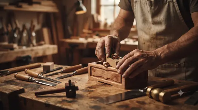Un artesano trabajando con enfoque y paciencia en un entorno natural