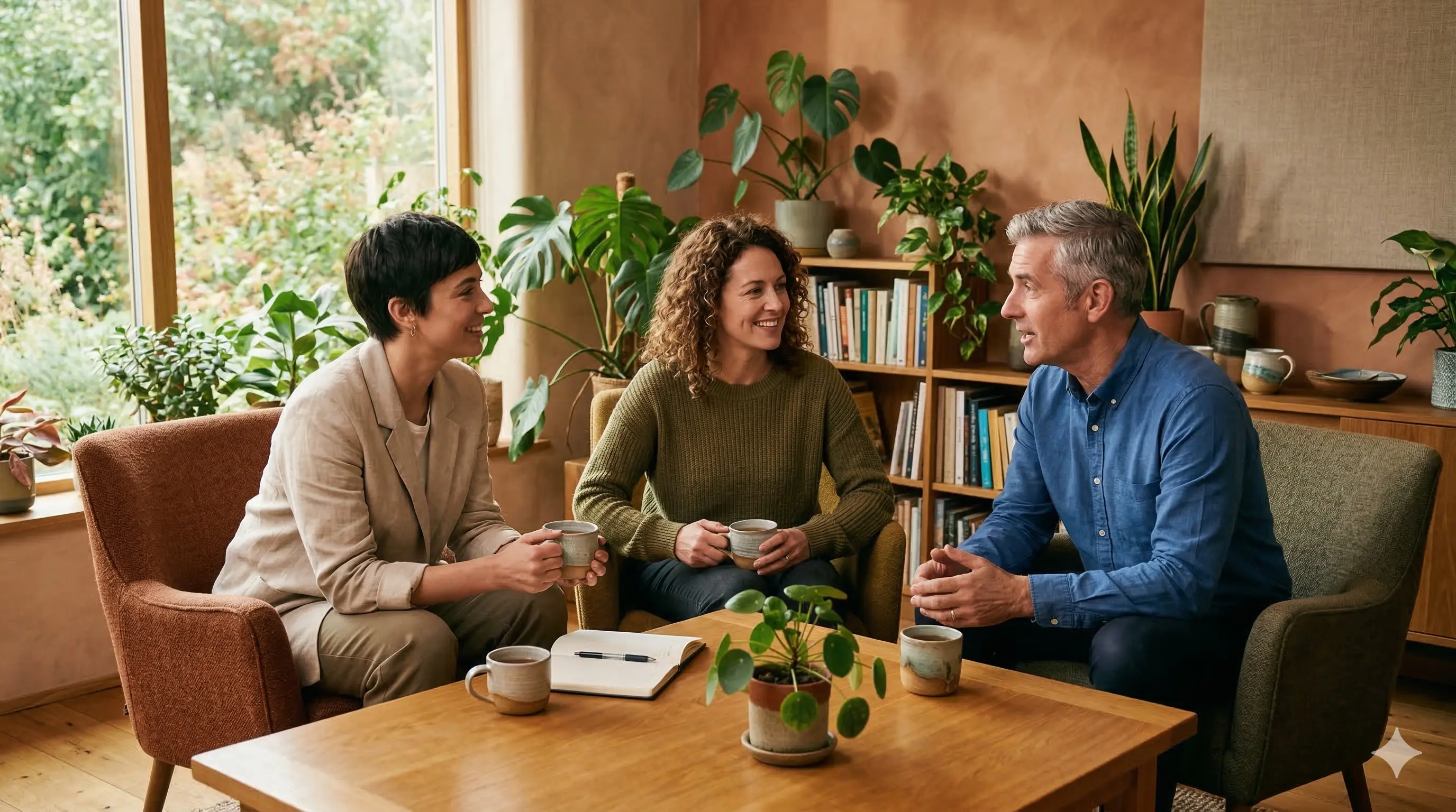 Personas en una reunión prestando atención sin usar sus teléfonos